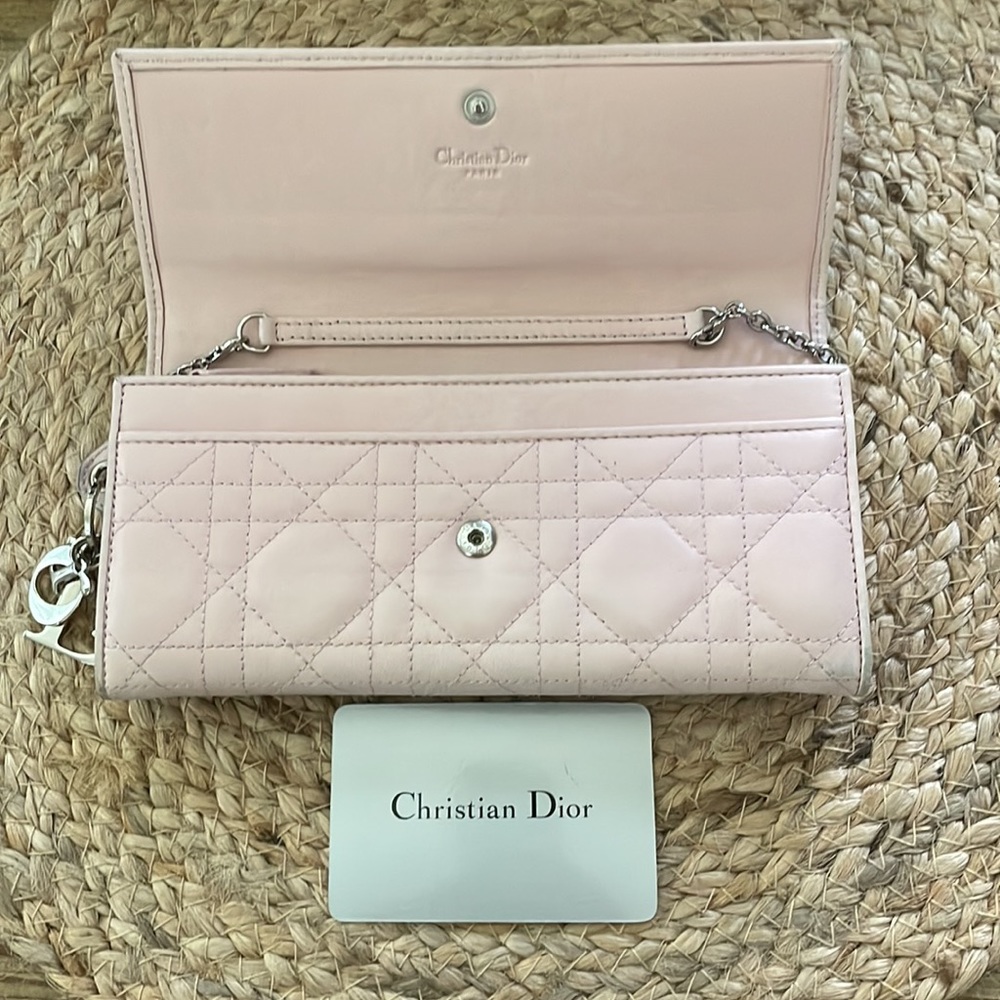 (MT150) Authentic Lady Dior Pink Cannage Quilt Lambskin Wallet on Chain - Picture 7 of 15